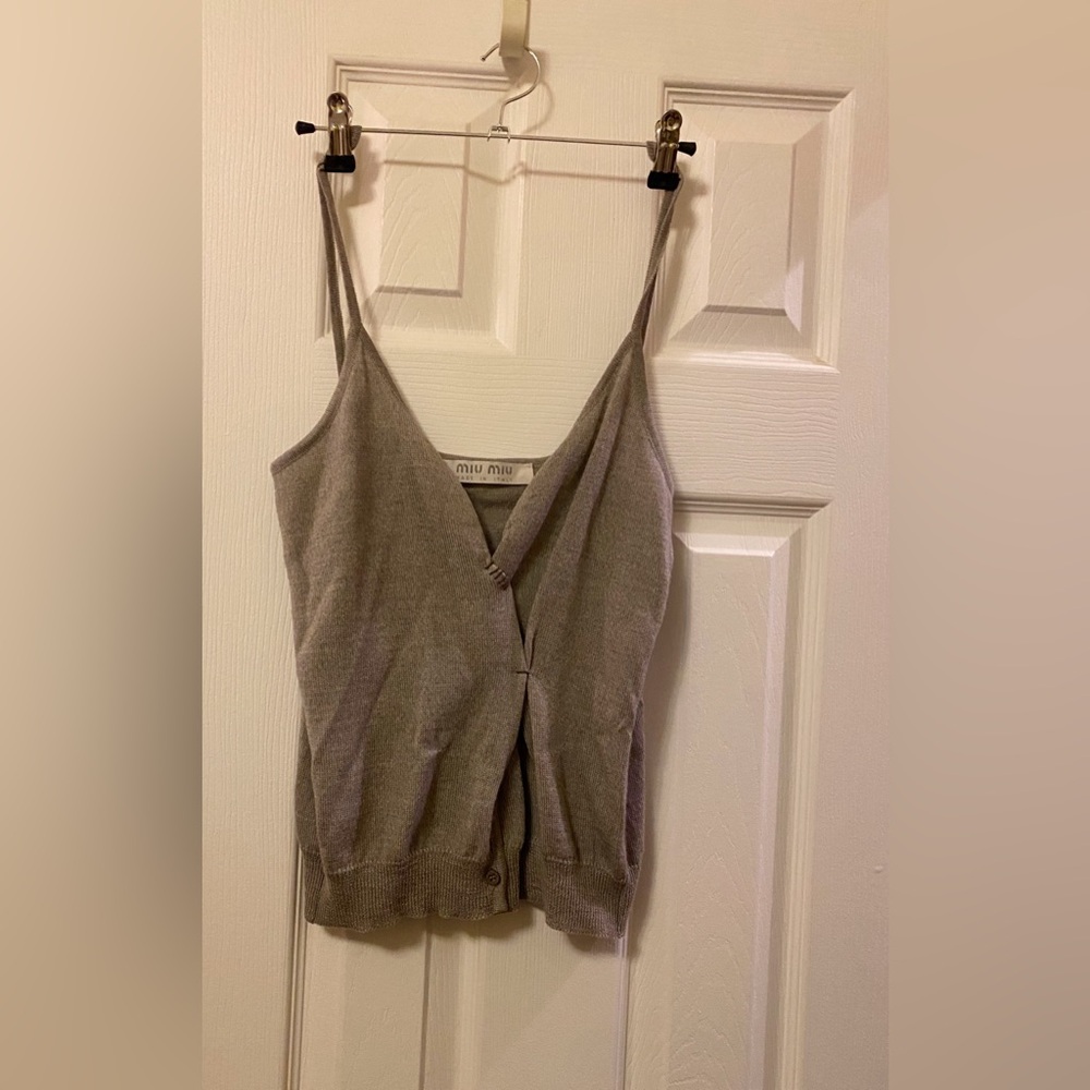 Miu Miu Anthracite Knit Spaghetti Strap Wool Top